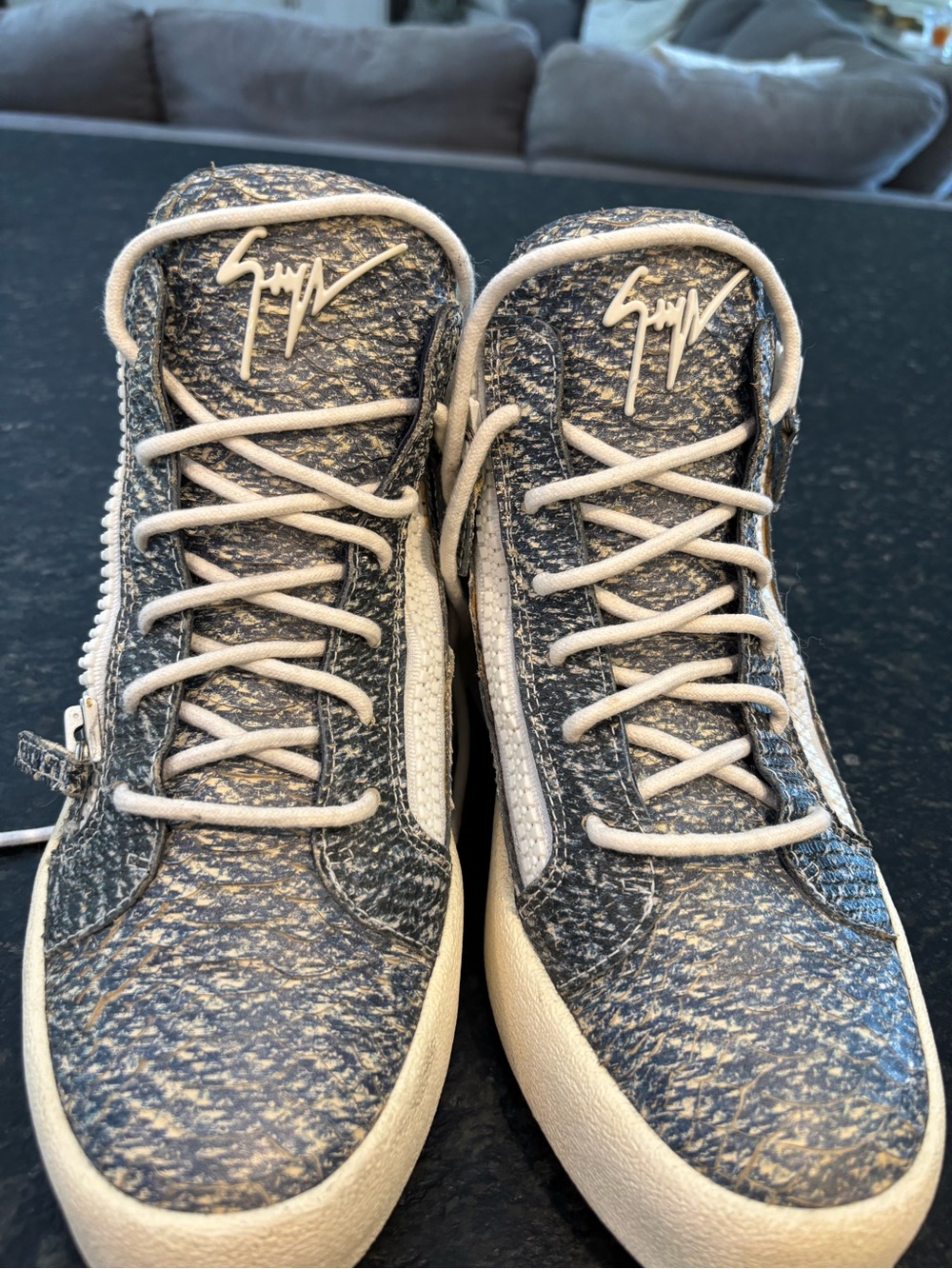 Jimmy Choo Men's Navy-Textured High-Top Sneakers with Cream Accents